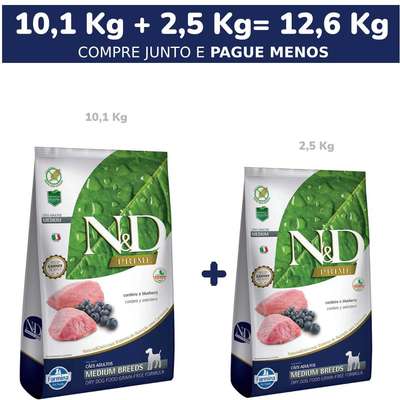 Ração Farmina N&D Prime Cordeiro e Blueberry Cães Adultos Raças Médias - 12,6 Kg