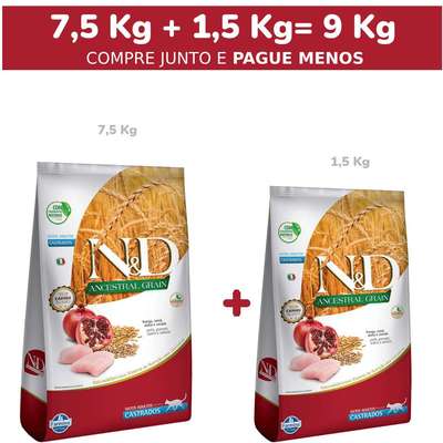 Ração Farmina N&D Ancestral Grain Frango Gatos Adultos Castrados - 9 Kg