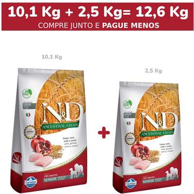 Ração Farmina N&D Ancestral Grain Frango Cães Idosos Raças Médias - 12,6 Kg