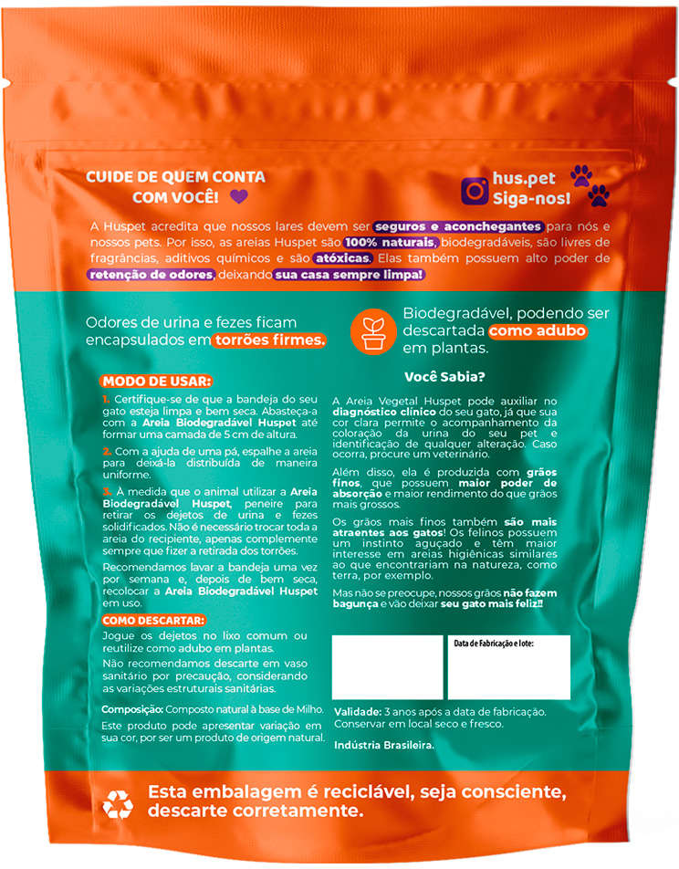 Areia Higiênica Huspet Bio Vegetal - 4Kg