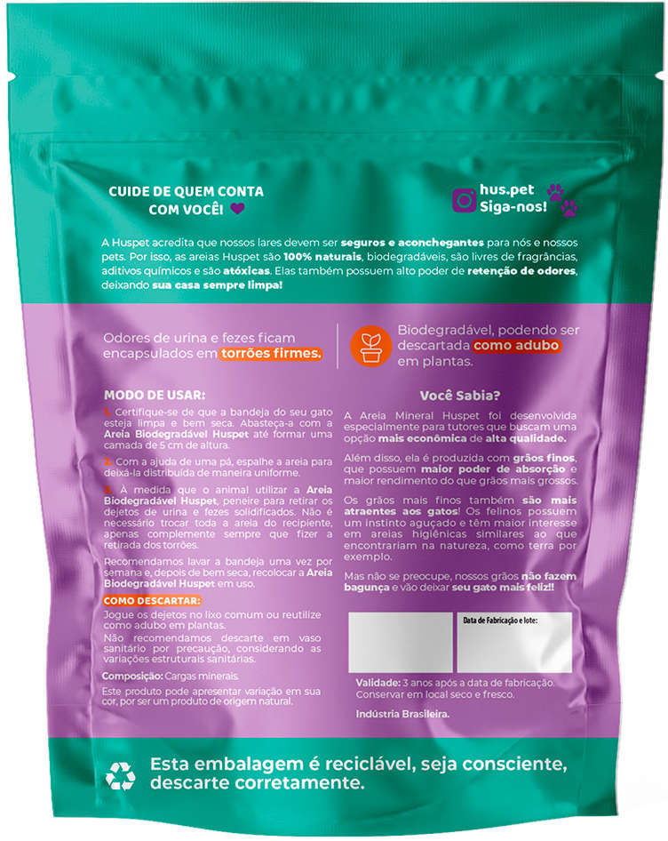 Areia Higiênica Huspet Bio Mineral - 3,6Kg