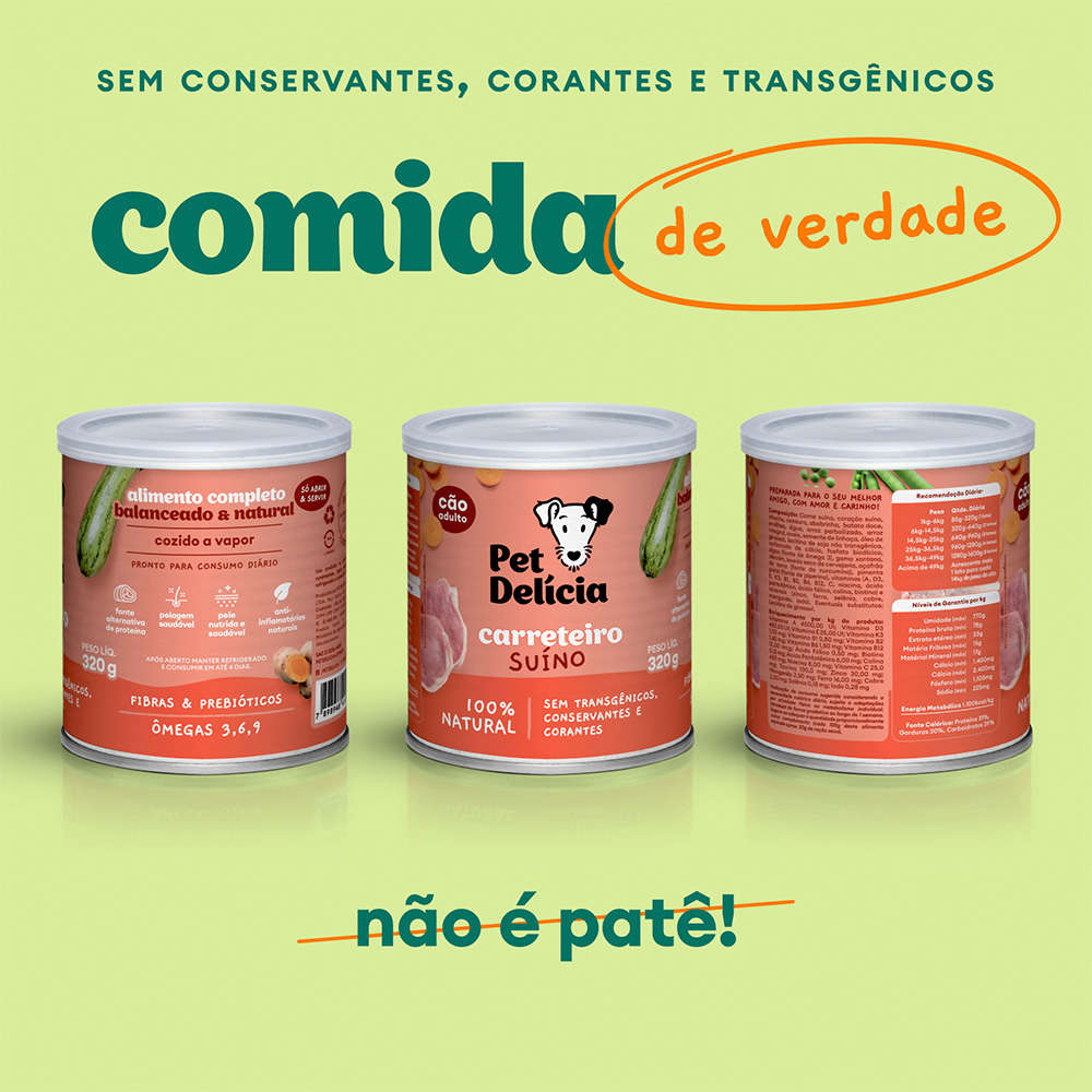 Ração Úmida Pet Delícia Carreteiro Suíno para Cães Adultos - 320 g
