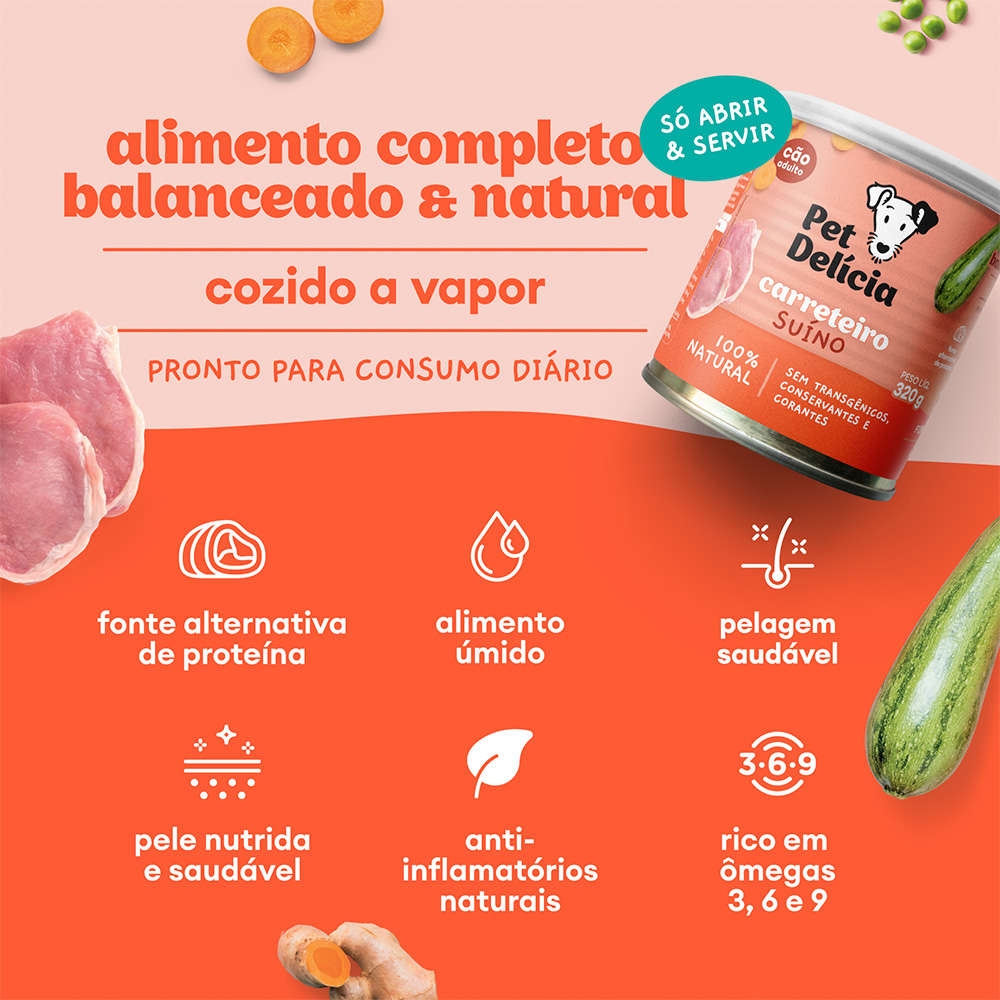 Ração Úmida Pet Delícia Carreteiro Suíno para Cães Adultos - 320 g