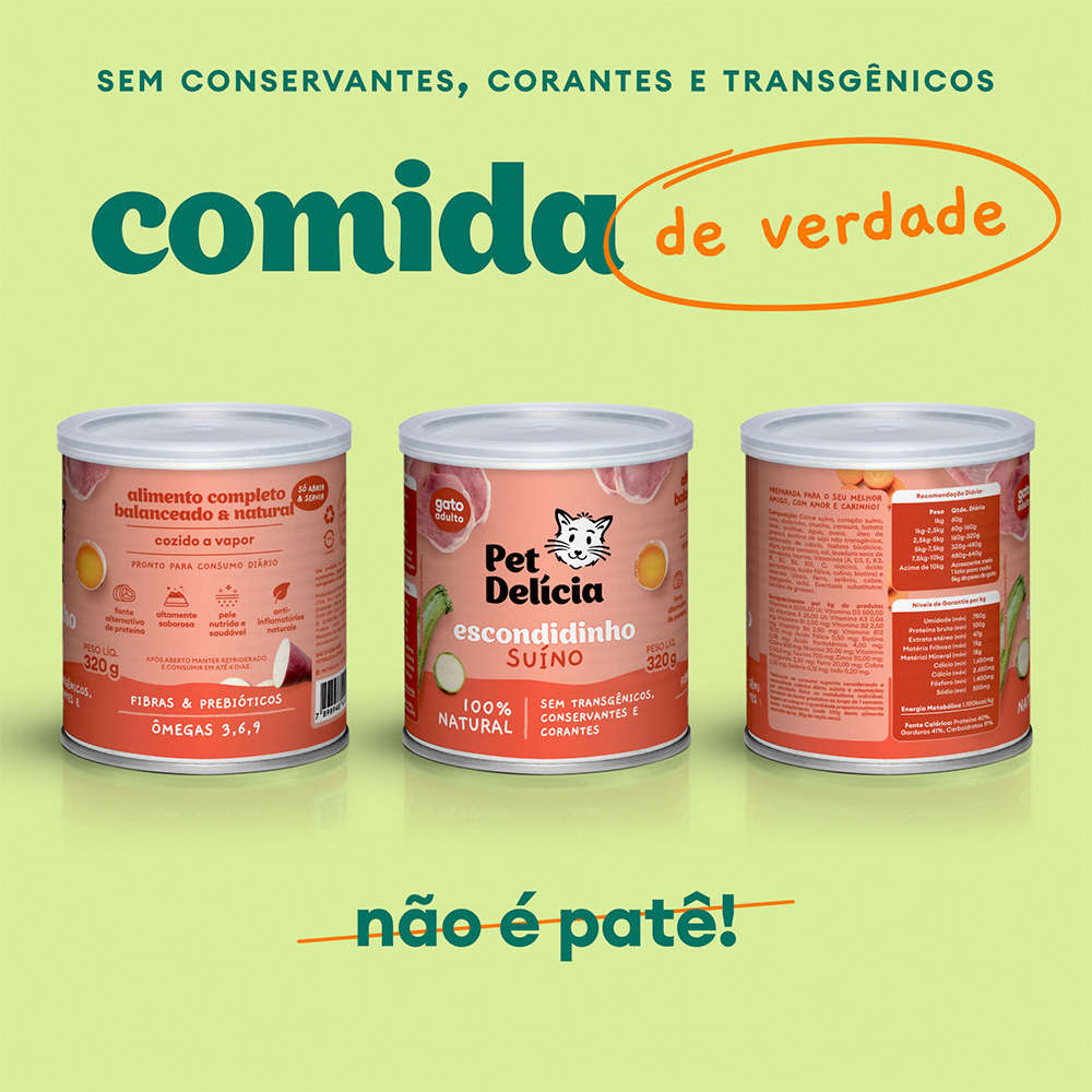Ração Úmida Pet Delícia Escondidinho Suíno para Gatos Adultos - 320 g