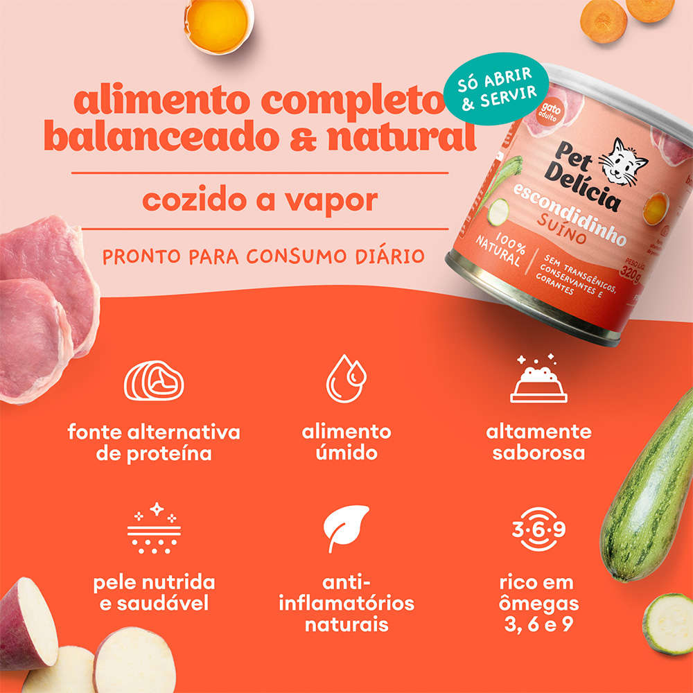 Ração Úmida Pet Delícia Escondidinho Suíno para Gatos Adultos - 320 g