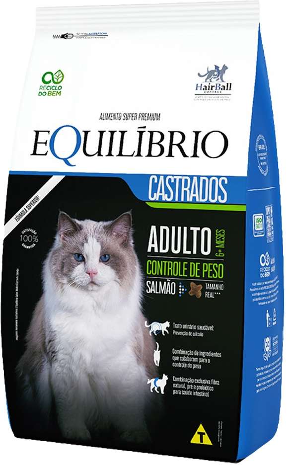 Kit Ração Seca Equilíbrio Salmão para Gatos Castrados - 15Kg