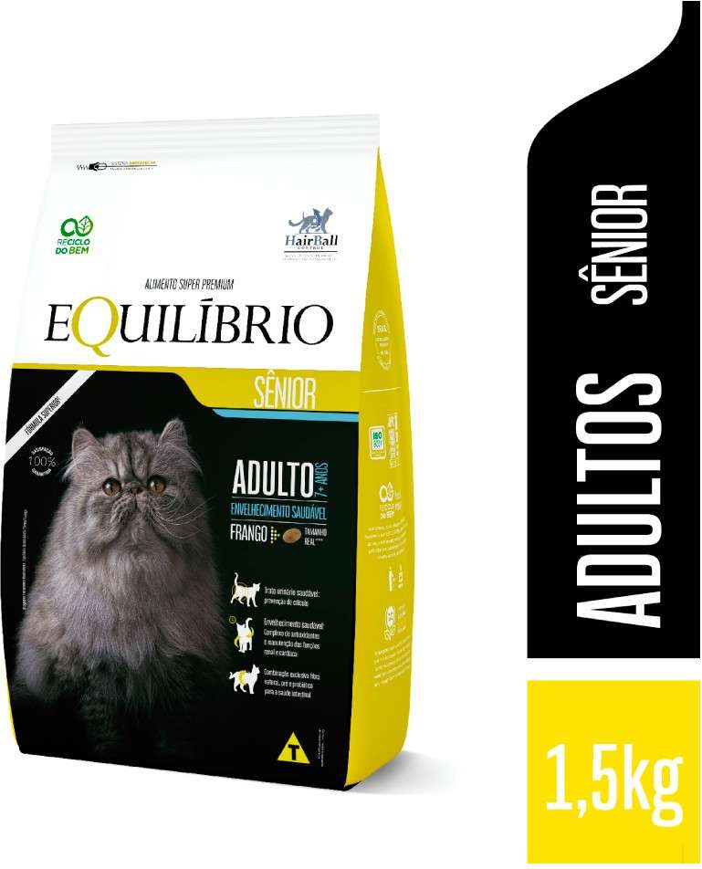 Ração Seca Equilíbrio Sênior Frango para Gatos Idosos - 1,5Kg