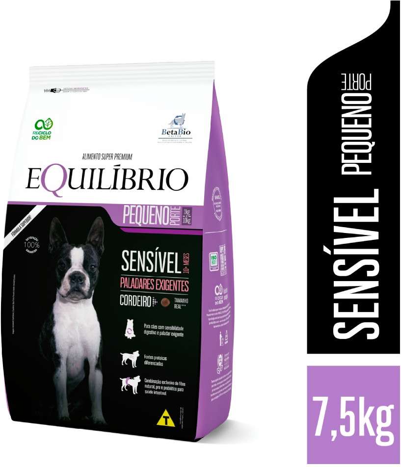 Ração Seca Equilíbrio Sensível Cordeiro para Cães de Porte Pequeno - 7,5Kg