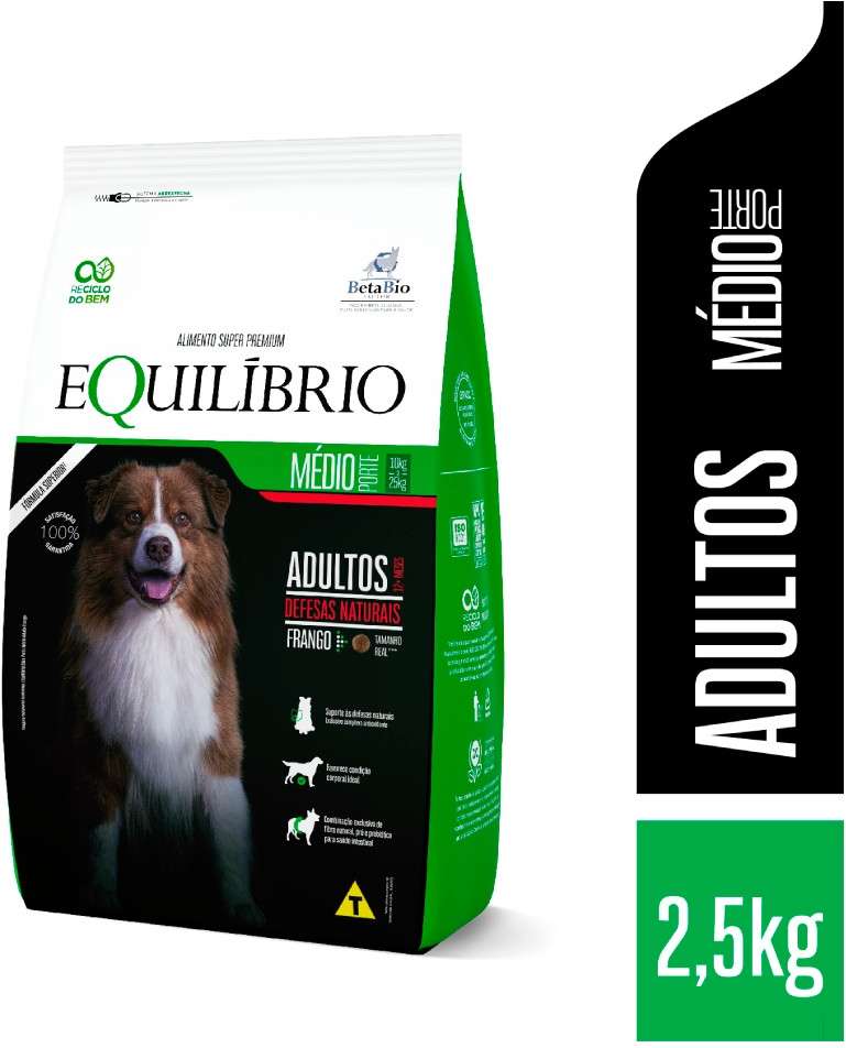 Ração Seca Equilíbrio Frango para Cães Adultos de Porte Médio - 2,5Kg