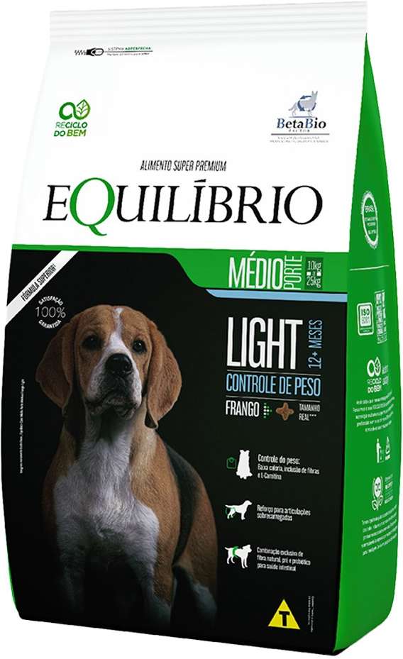 Ração Seca Equilíbrio Light Frango para Cães Adultos de Porte Médio - 12Kg