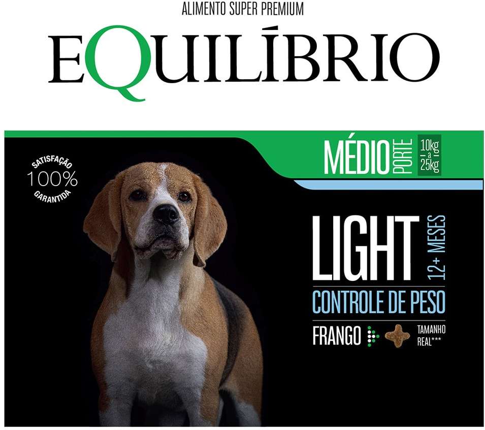 Ração Seca Equilíbrio Light Frango para Cães Adultos de Porte Médio - 12Kg