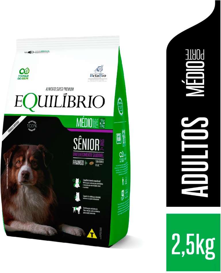Ração Seca Equilíbrio Sênior Frango para Cães Idosos de Porte Médio - 2,5Kg
