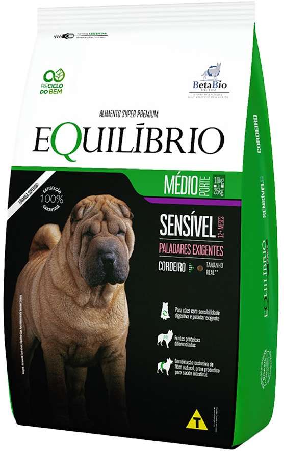 Ração Seca Equilíbrio Sensível Cordeiro para Cães Adultos de Porte Médio - 2,5Kg