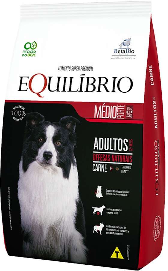 Kit Ração Seca Equilíbrio Carne para Cães Adultos de Porte Médio - 24Kg
