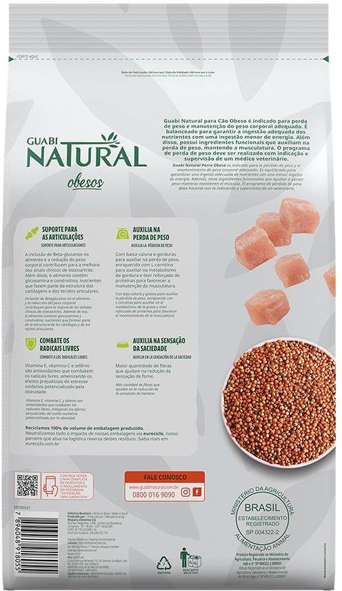 Ração Guabi Natural Frango para Cães Adultos Obesos Raças Médias e Grandes - 10,1Kg
