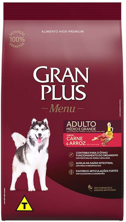 Ração GranPlus Menu Carne e Arroz para Cães Adultos - 20Kg