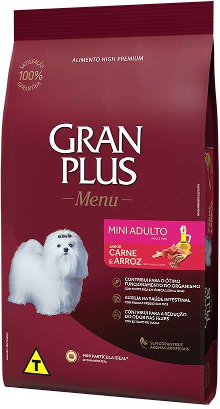 Ração GranPlus Menu Carne e Arroz para Cães Adultos Mini - 15Kg
