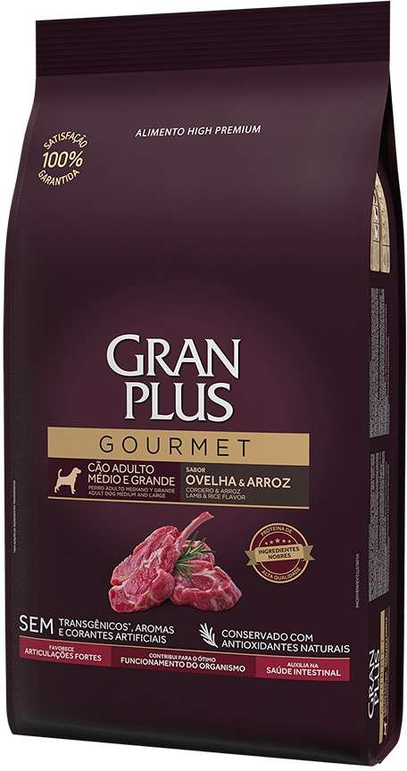 Ração Seca GranPlus Gourmet Ovelha & Arroz para Cães Adultos Raças Médias e Grandes - 15Kg