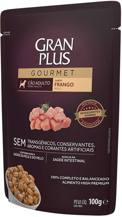 Ração Úmida GranPlus Sachê Gourmet Frango para Cães Adultos - 100 g