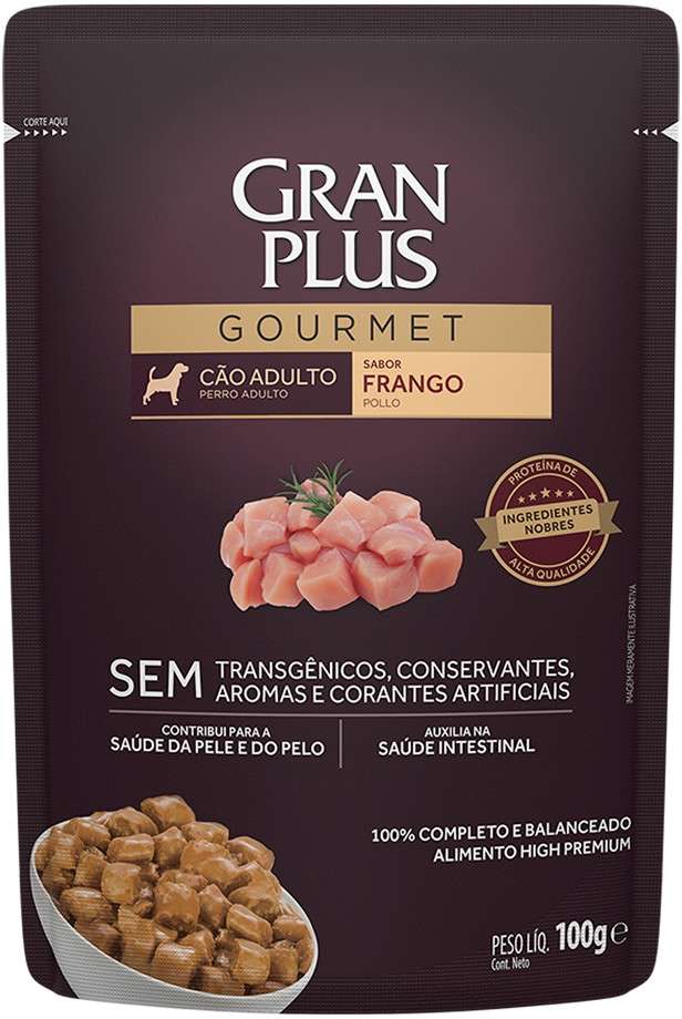 Ração Úmida GranPlus Sachê Gourmet Frango para Cães Adultos - 100 g