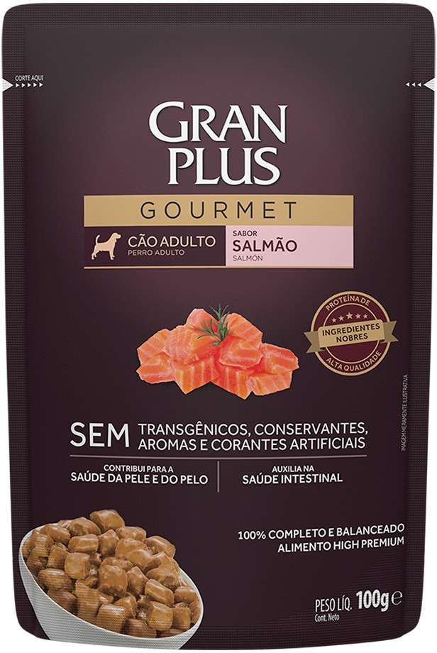 Ração Úmida GranPlus Sachê Gourmet Salmão para Cães Adultos - 100 g
