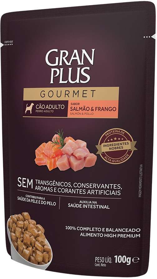 Ração Úmida GranPlus Gourmet Sachê Salmão & Frango para Cães Adultos - 100 g