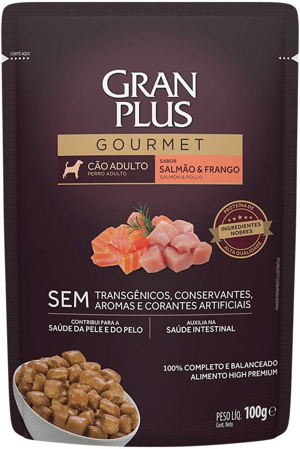 Ração Úmida GranPlus Gourmet Sachê Salmão & Frango para Cães Adultos - 100 g