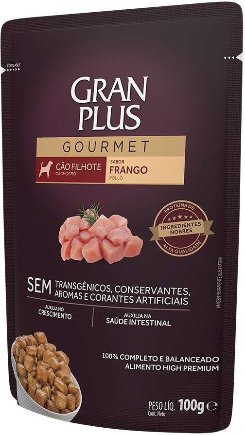 Ração Úmida GranPlus Sachê Gourmet Frango para Cães Filhotes - 100 g