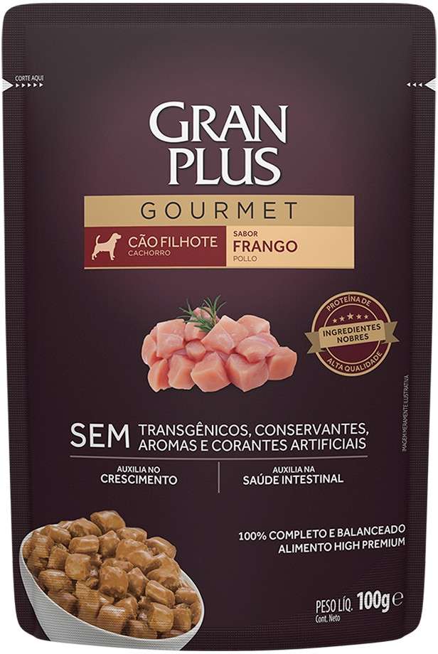 Ração Úmida GranPlus Sachê Gourmet Frango para Cães Filhotes - 100 g
