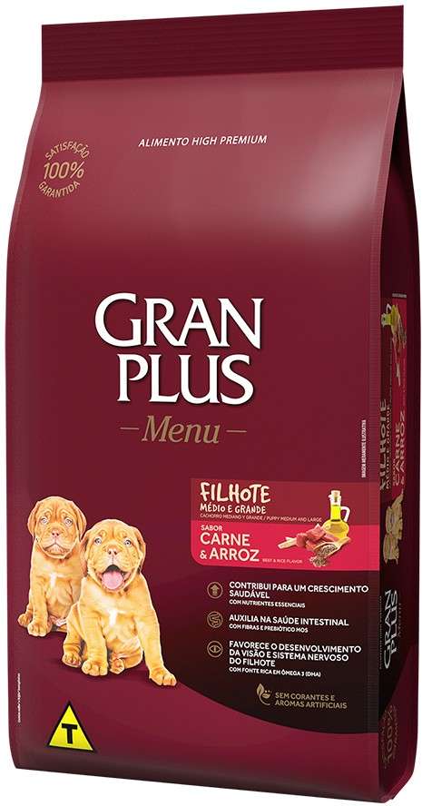 Ração GranPlus Menu Carne e Arroz para Cães Filhotes - 15Kg