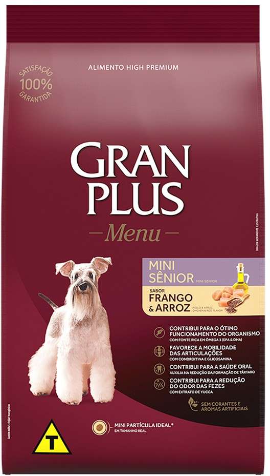 Ração GranPlus Menu Frango e Arroz para Cães Sênior Mini - 10,1Kg