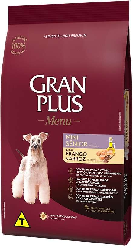 Ração GranPlus Menu Frango e Arroz para Cães Sênior Mini - 10,1Kg