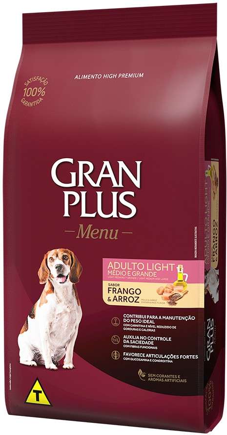 Ração GranPlus Menu Light Frango e Arroz para Cães Adultos Raças Médias e Grandes - 15Kg