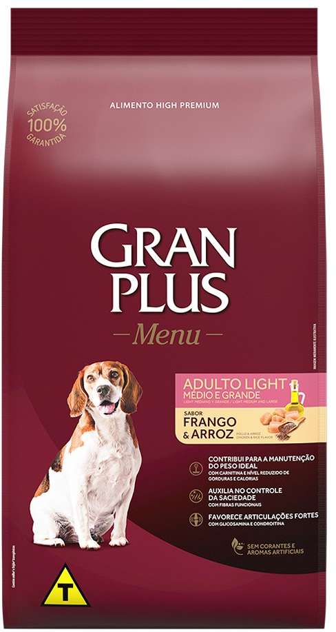 Ração GranPlus Menu Light Frango e Arroz para Cães Adultos Raças Médias e Grandes - 15Kg