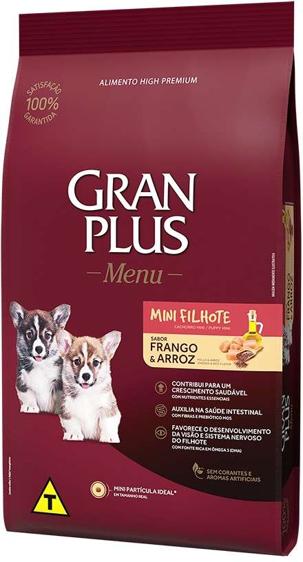 Ração GranPlus Menu Raças Pequenas Frango e Arroz para Cães Filhotes - 10,1Kg