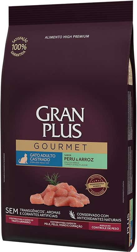 Ração Seca GranPlus Gourmet Peru & Arroz para Gatos Castrados - 10,1Kg
