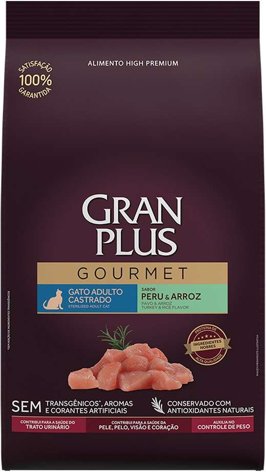 Ração Seca GranPlus Gourmet Peru & Arroz para Gatos Castrados - 10,1Kg