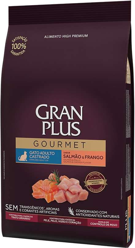 Ração Seca GranPlus Gourmet Salmão & Frango para Gatos Castrados - 10,1Kg