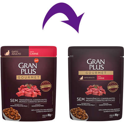 Ração Úmida GranPlus Sachê Gourmet Carne para Gatos Adultos