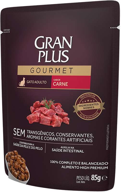 Ração Úmida GranPlus Sachê Gourmet Carne para Gatos Adultos - 85 g