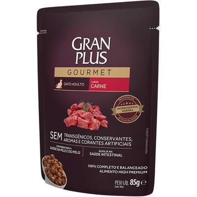 Ração Úmida GranPlus Sachê Gourmet Carne para Gatos Adultos