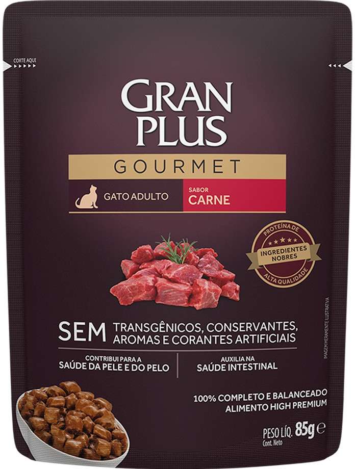Ração Úmida GranPlus Sachê Gourmet Carne para Gatos Adultos - 85 g