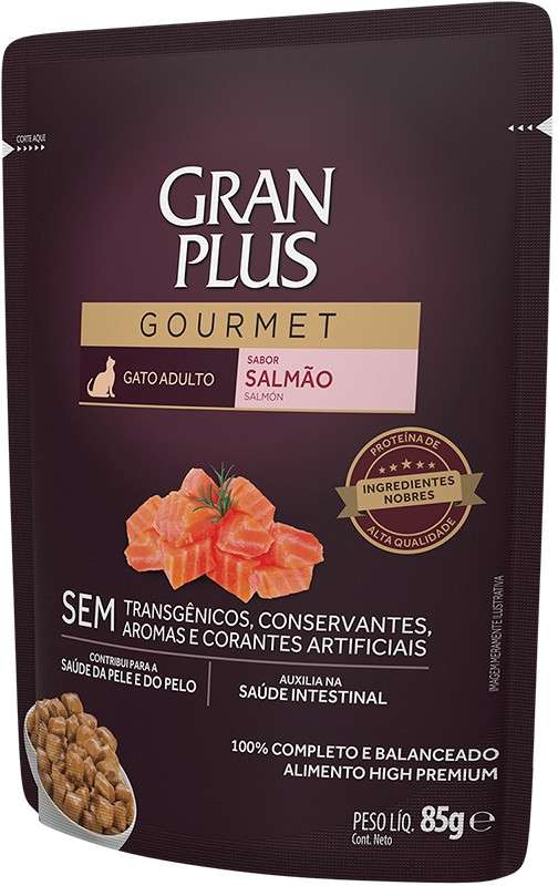 Ração Úmida GranPlus Sachê Gourmet Salmão para Gatos Adultos - 85 g