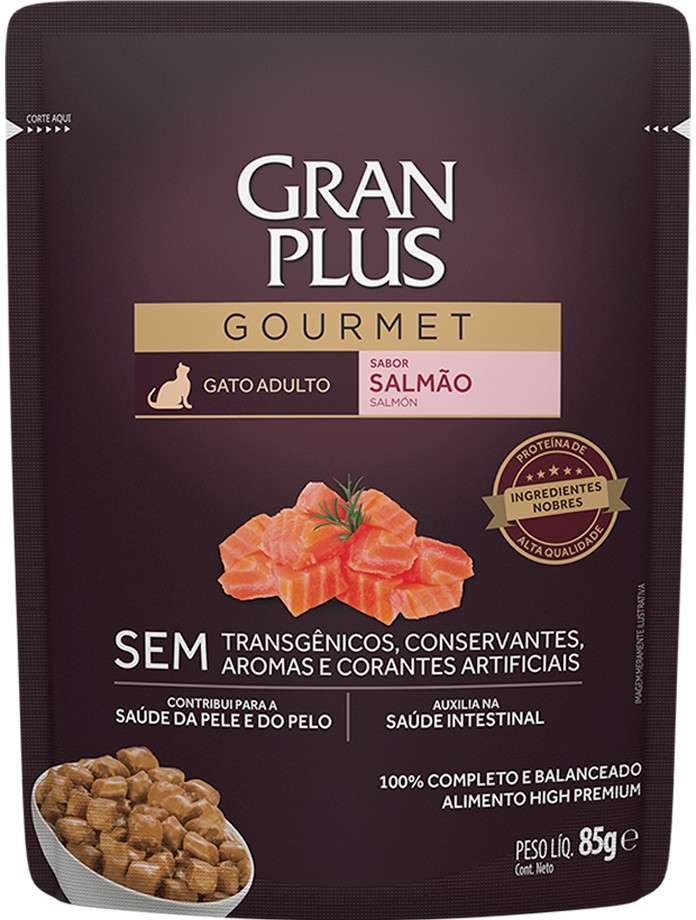 Ração Úmida GranPlus Sachê Gourmet Salmão para Gatos Adultos - 85 g