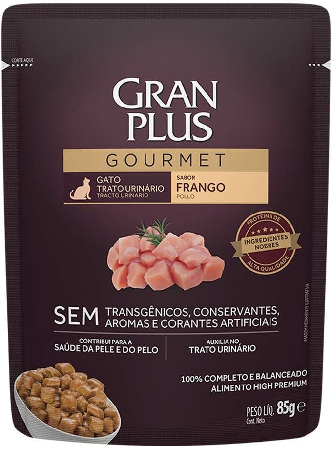 Ração Úmida GranPlus Sachê Gourmet Trato Urinário Frango para Gatos Adultos - 85 g