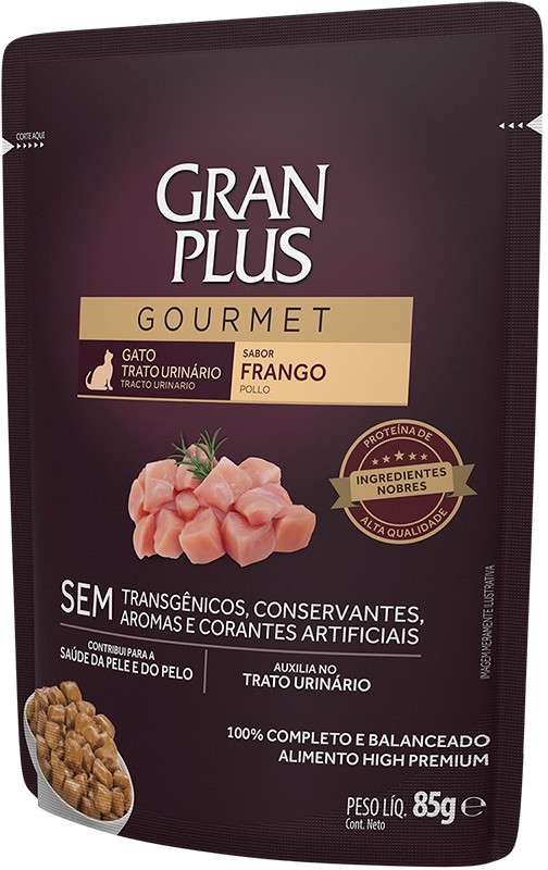 Ração Úmida GranPlus Sachê Gourmet Trato Urinário Frango para Gatos Adultos - 85 g