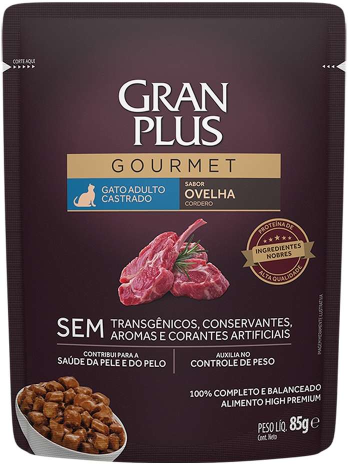 Ração Úmida GranPlus Gourmet Sachê Ovelha para Gatos Castrados - 85 g