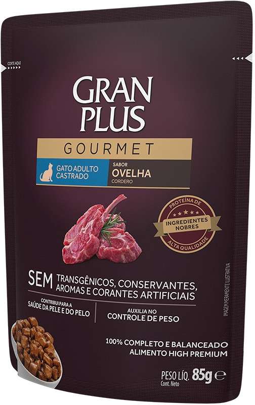 Ração Úmida GranPlus Gourmet Sachê Ovelha para Gatos Castrados - 85 g