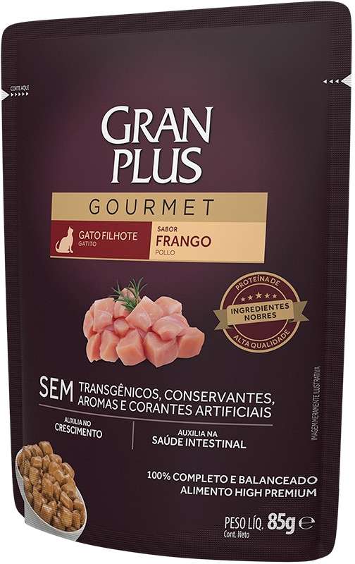 Ração Úmida GranPlus Sachê Gourmet Frango para Gatos Filhotes - 85 g