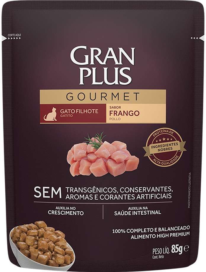 Ração Úmida GranPlus Sachê Gourmet Frango para Gatos Filhotes - 85 g